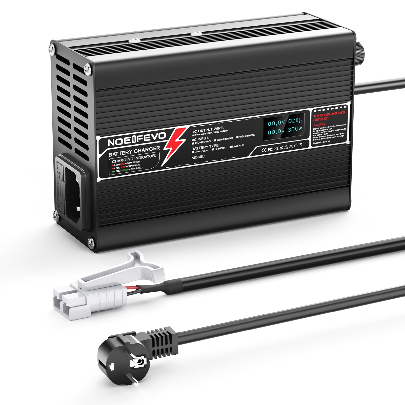 NOEIFEVO 36,5 V 2 A  LiFePO4 batería de Cargador para batería 10S 32 V LiFePO4, con pantalla LCD, ventilador de refrigeración, apagado automático