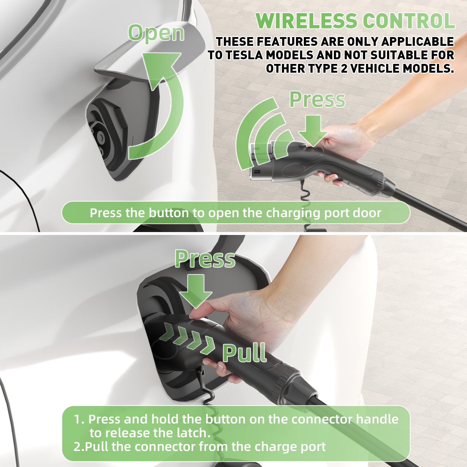 NOEIFEVO Mobile Wallbox 11KW para Tesla, con botón para abrir y desbloquear la tapa