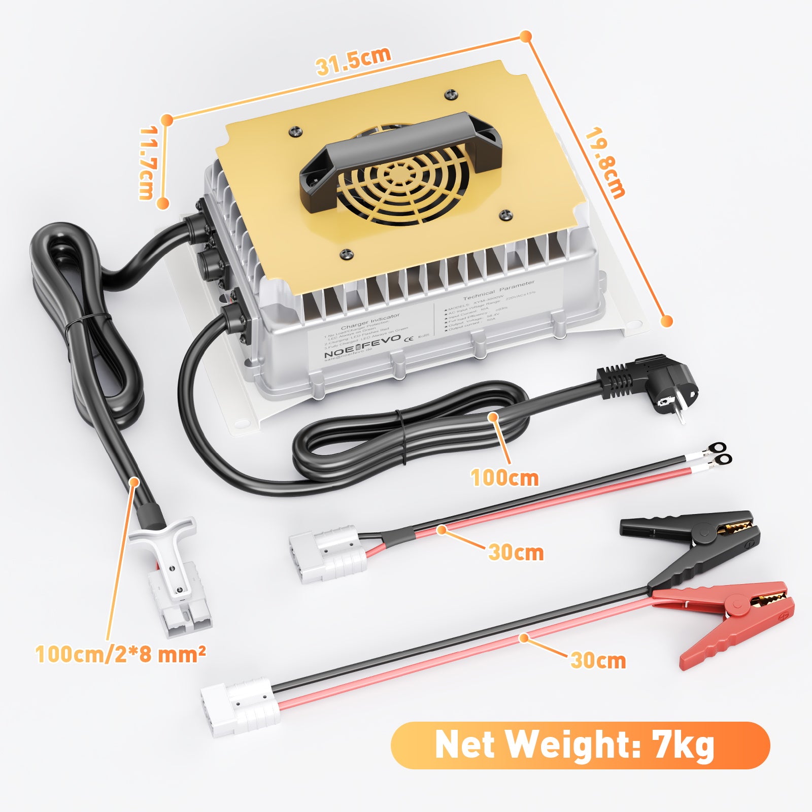  NOEIFEVO 58,4 V 50 A LiFePO4 Ładowarka do akumulatora 51,2 V (48 V) 16 S LiFePO4, wodoodporna, aktywowana 0 V BMS