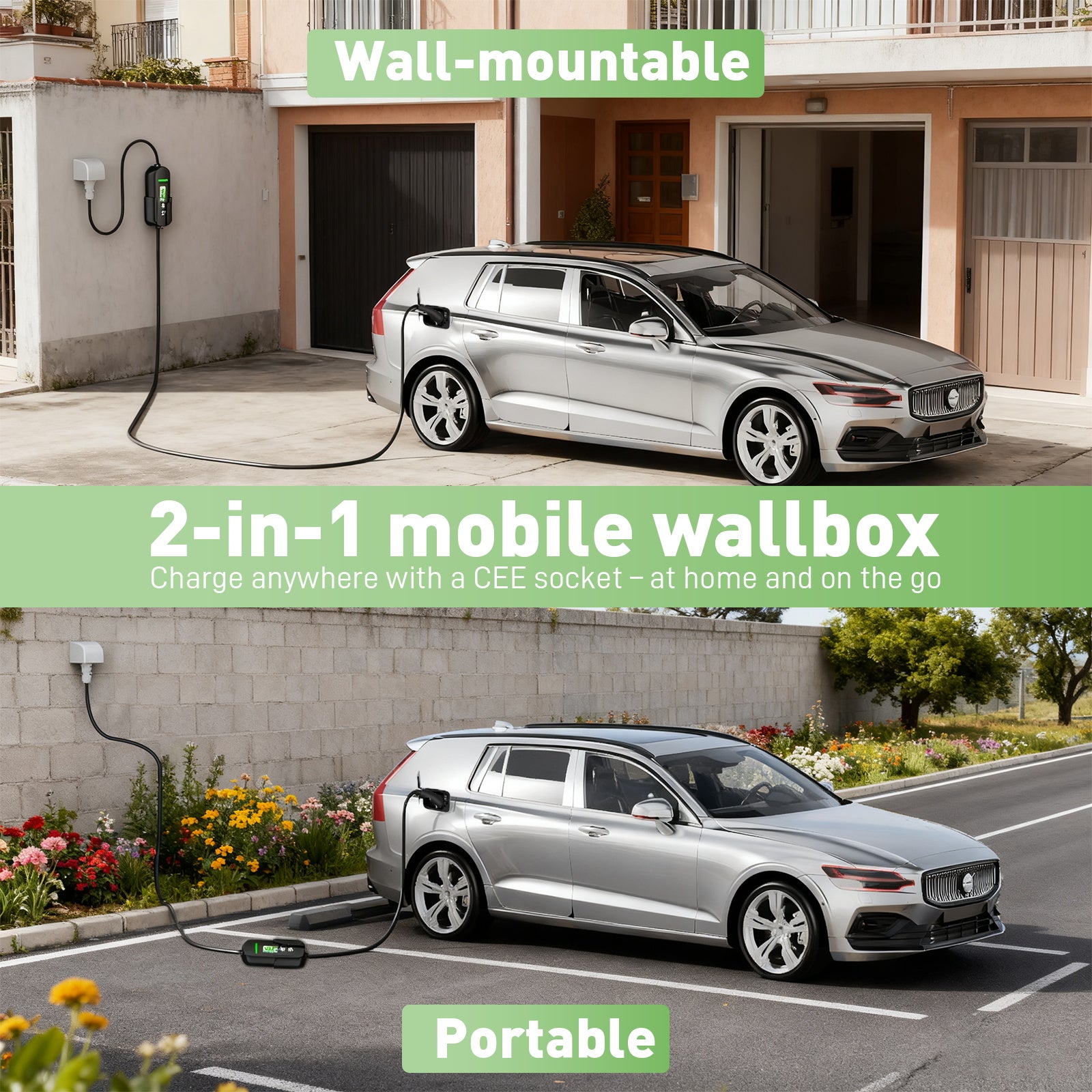 NOEIFEVO Typ2 Mobile Wallbox/Ladestation 11 kW 3-Phasen, 6-16 A Einstellbarer Ladestrom, 1-12 Stunden Verzögerungs-Ladung, CEE 16A auf Typ2 Tragbarer EV-Ladegerät mit 5m Ladekabel, Für alle Typ2 EV & PHEV