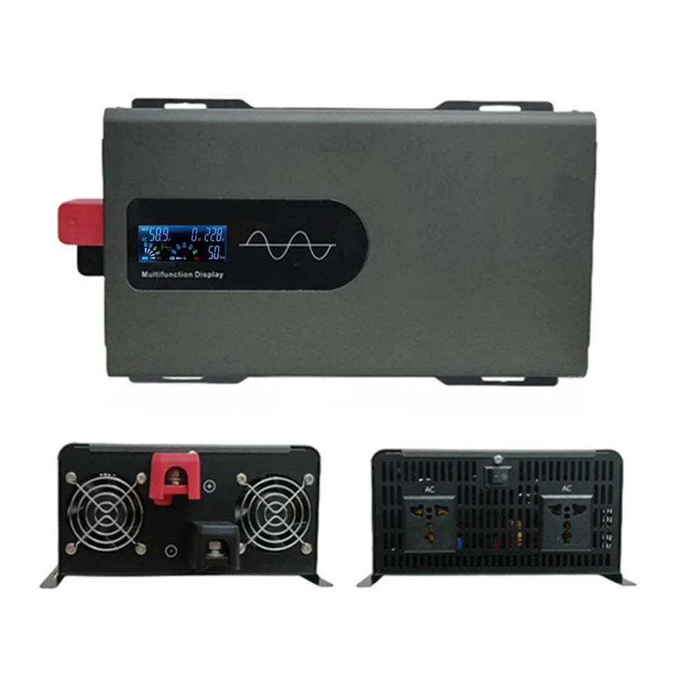 Omvormer 12V 24V 48V 60V 72V 96V naar 230V, spanningsconverter 5000W tot 12000W, pure sinusgolf omvormer met LCD spanningsweergave