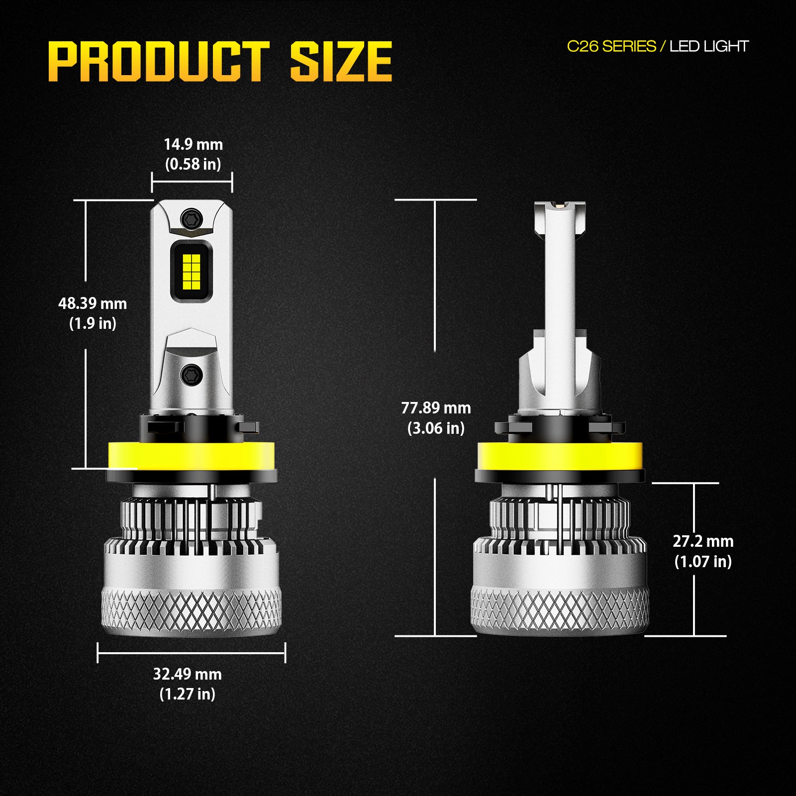 Lâmpada de Farol de Carro NOEIFEVO H11, 40.000 Lúmens, 200W, 6500K Branco, IP68 à Prova d'Água, 100.000 Horas de Vida Útil, Farol Baixo e Alto