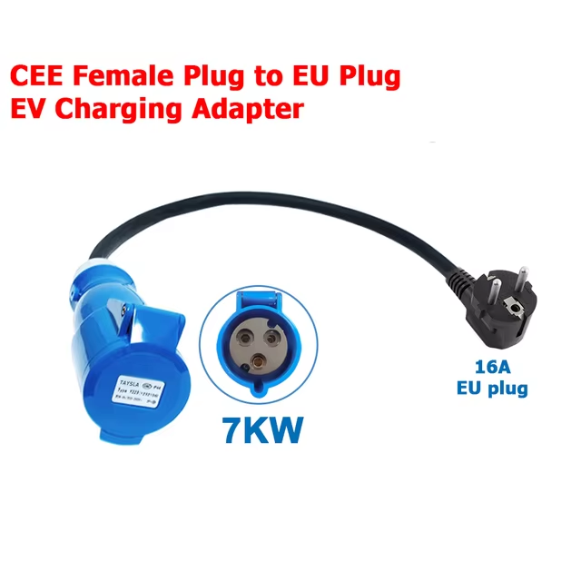 EV-Ladeadapter, CEE 32A blaue Steckdose zu Schuko Haushaltsstecker Adapter, für 7kW 32A EV-Ladegeräte.