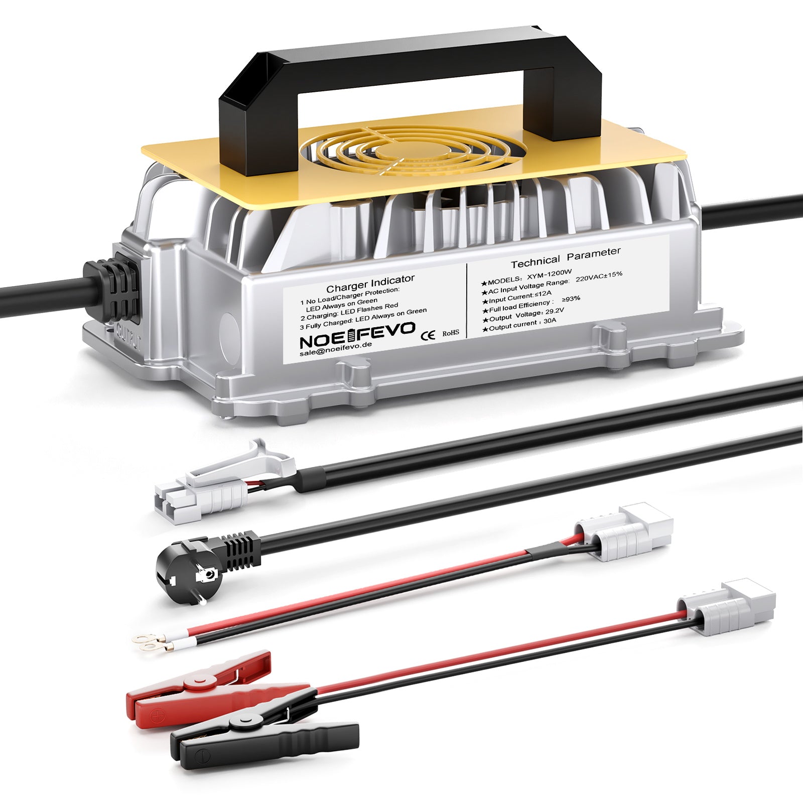 Noeifevo 29,2 V 30 A  LiFePO4 batería de Cargador para batería de litio de 24 V 25,6 V, resistente al agua, activación BMS de 0 V, apagado automático