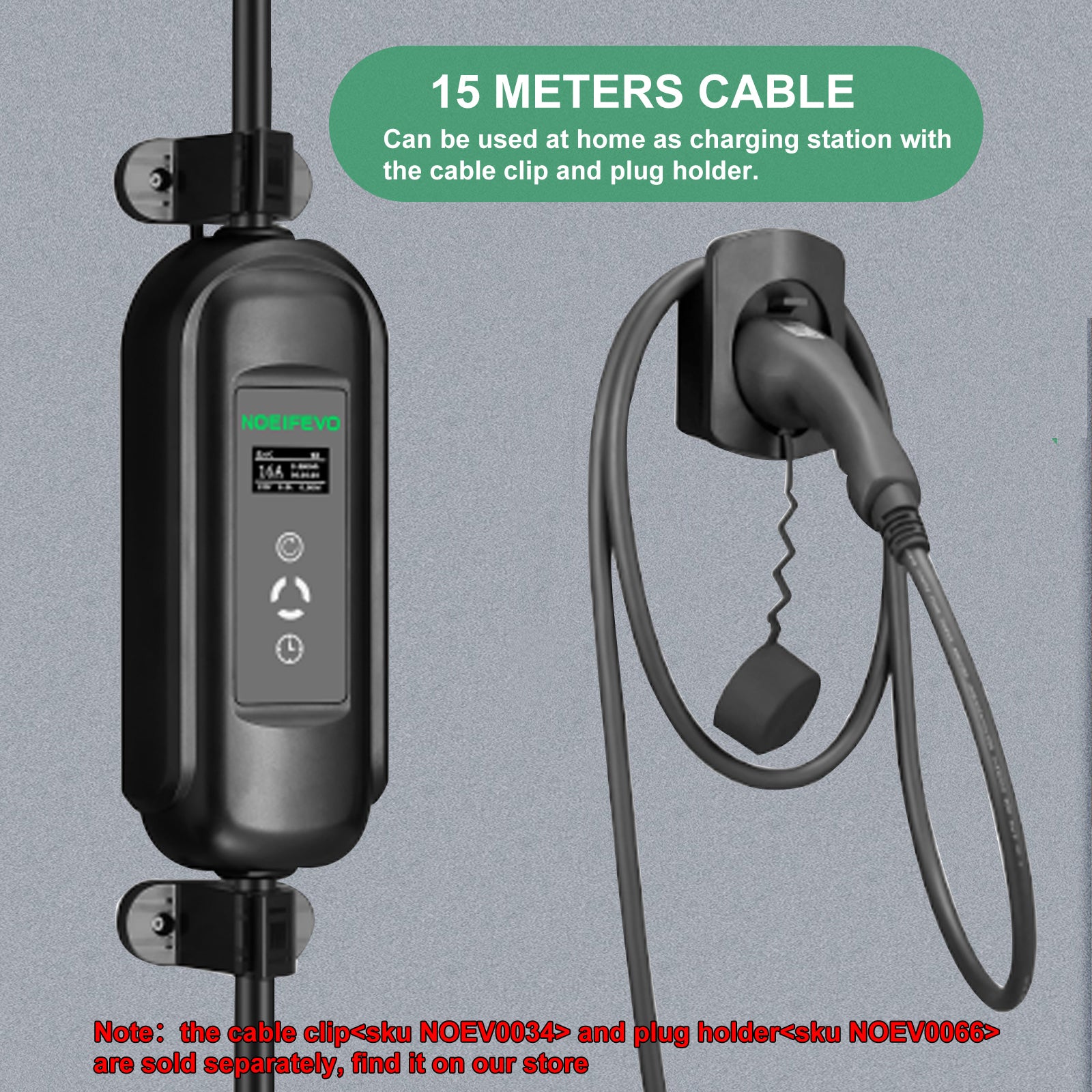 Cabo de carregamento de veículos eléctricos móveis de 15 metros Noeifevo, carregador de veículos eléctricos portátil de 3,7KW 16A Tipo 2 Tipo 1 com Schuko