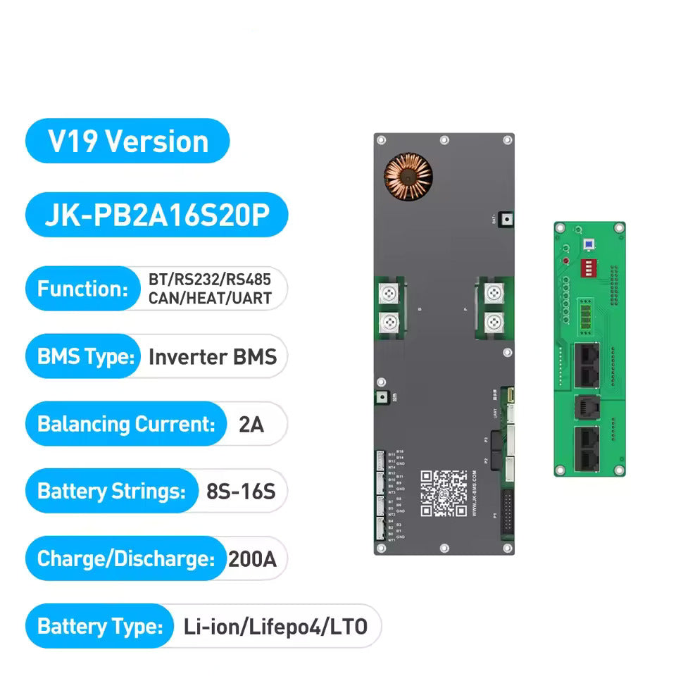 Batterij-BMS met 4,3-inch display, intelligente actieve BMS 8S–16S 200A 24V–48V Li-Ion/LiFePO4/LTO 2A batterij-energiebalancer met Bluetooth, CAN/RS485