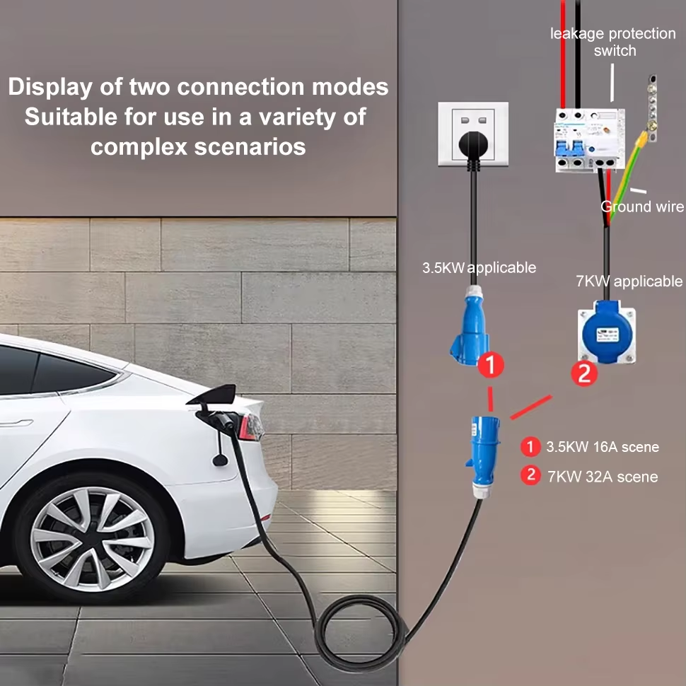 Adaptador de carga EV, de enchufe industrial CEE 32A azul a enchufe Schuko para electrodomésticos, para cargadores EV de 7kW 32A.