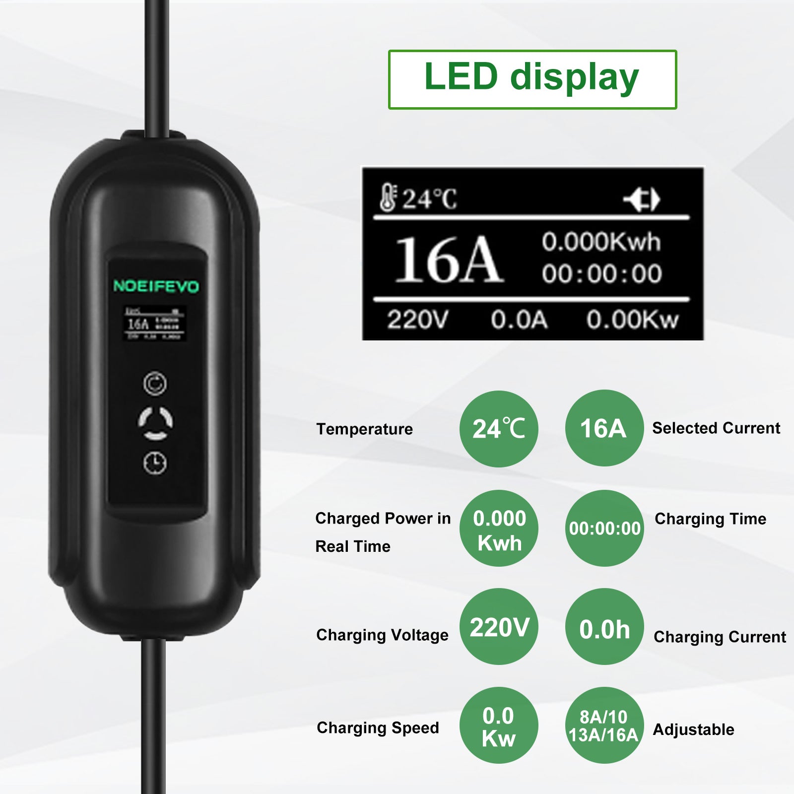 Noeifevo 3.6KW 16A draagbare Type 2 EV-oplader met Schuko, oplaadstation voor elektrische voertuigen, mobiele EVSE-wallbox met kabel van 5 meter