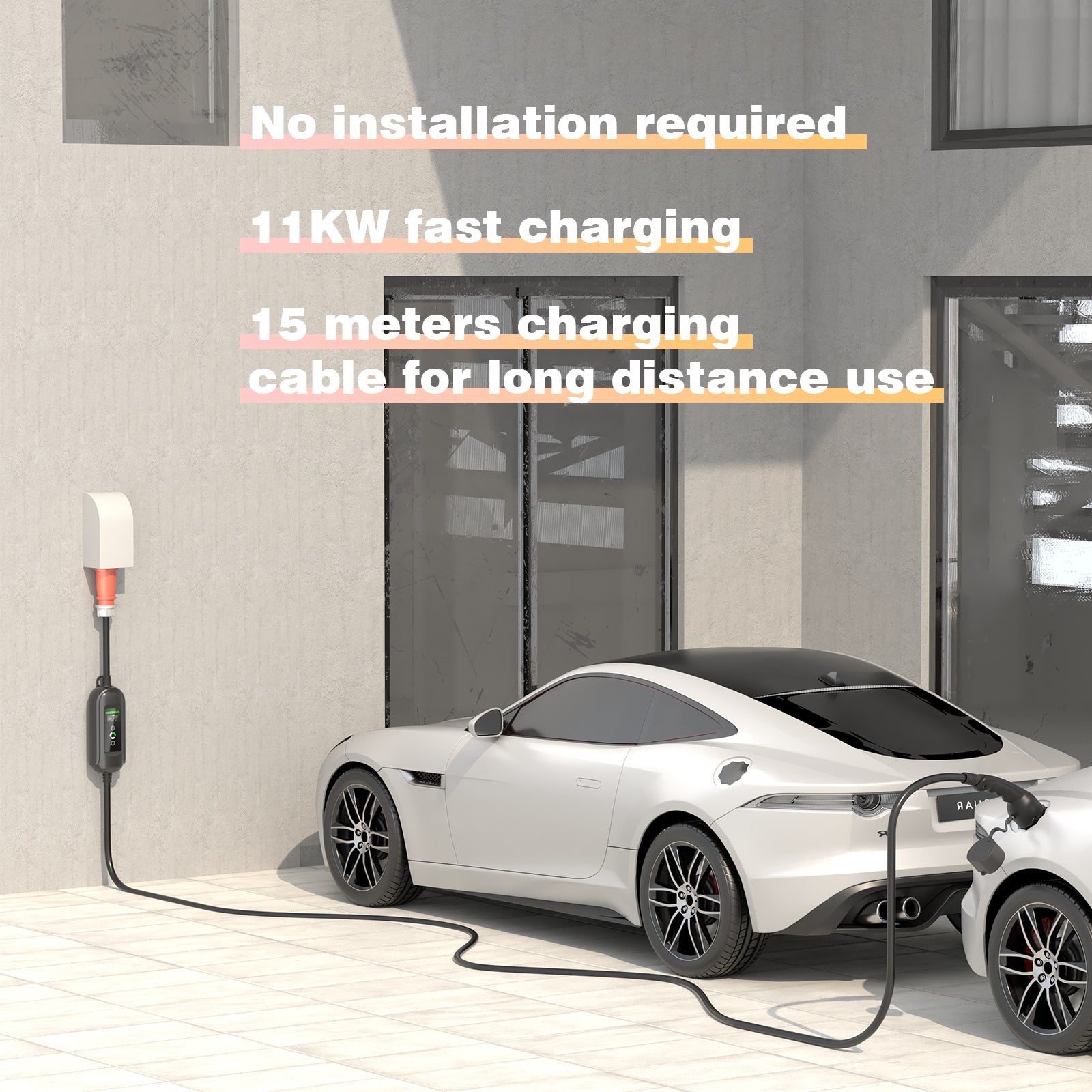 Noeifevo 11KW Auto Batterie Ladegerät, Typ2 auf CEE16A EV Ladegerät mit Haushaltsadapter , 5m/10/15m