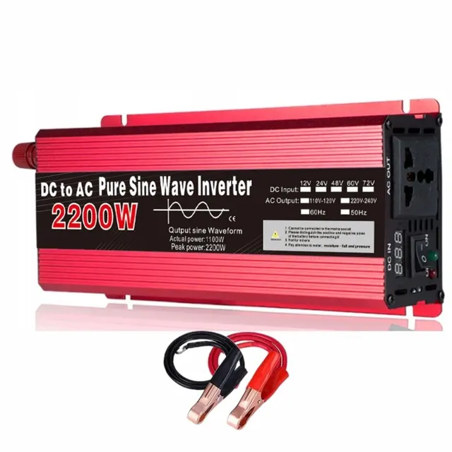 12 V AC 220 V puhdas siniaaltoinvertteri, 1000W, 1600W, 2200W, 3000W kannettava virtamuuntaja, autoaurinkoinvertteri