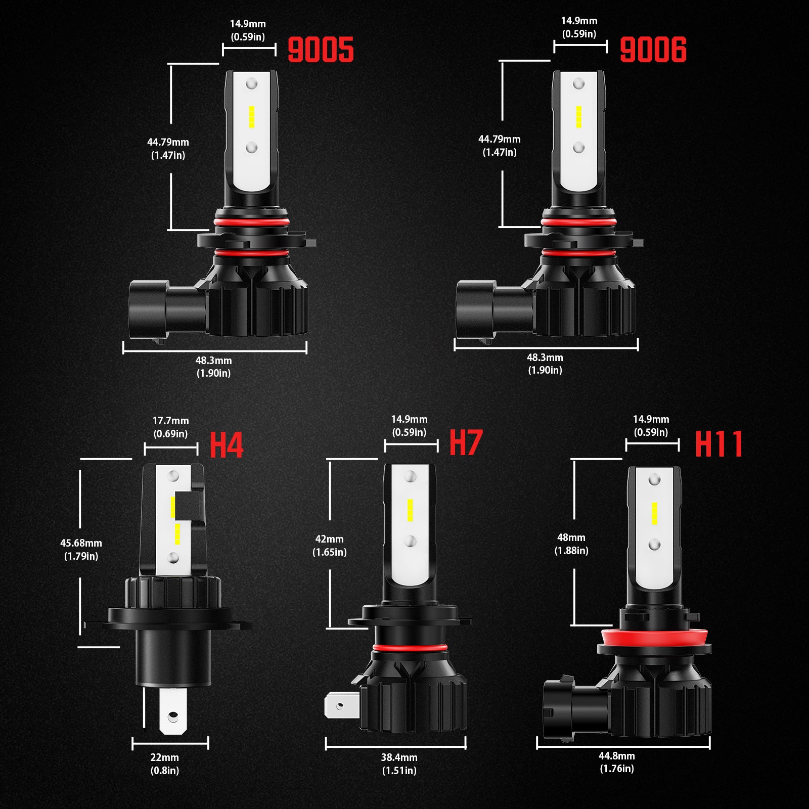 
NOEIFEVO H7 H11 H4 9005 9006 נורת פנס רכב, 50W 10000 לומן, 6500K לבן, 50,000 שעות חיים, אור נמוך ואור גבו