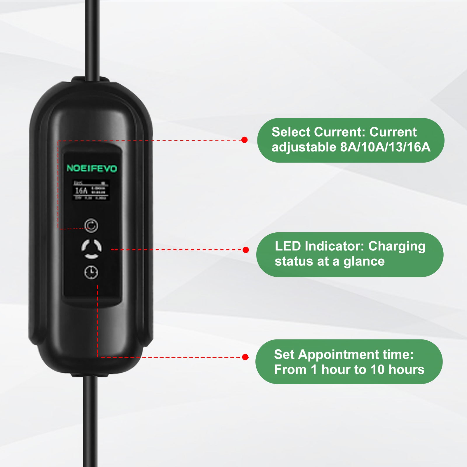 Noeifevo 15meters כבל טעינה EV נייד, 3.7KW 16A מטען EV נייד מסוג 2 סוג 1 עם Schuko