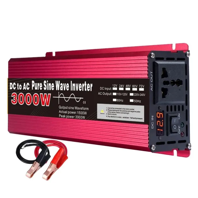 12 V til AC 220 V ren sinus-inverter, 1000W, 1600W, 2200W, 3000W bærbar strømforsyningskonverter, bil-sol-inverter