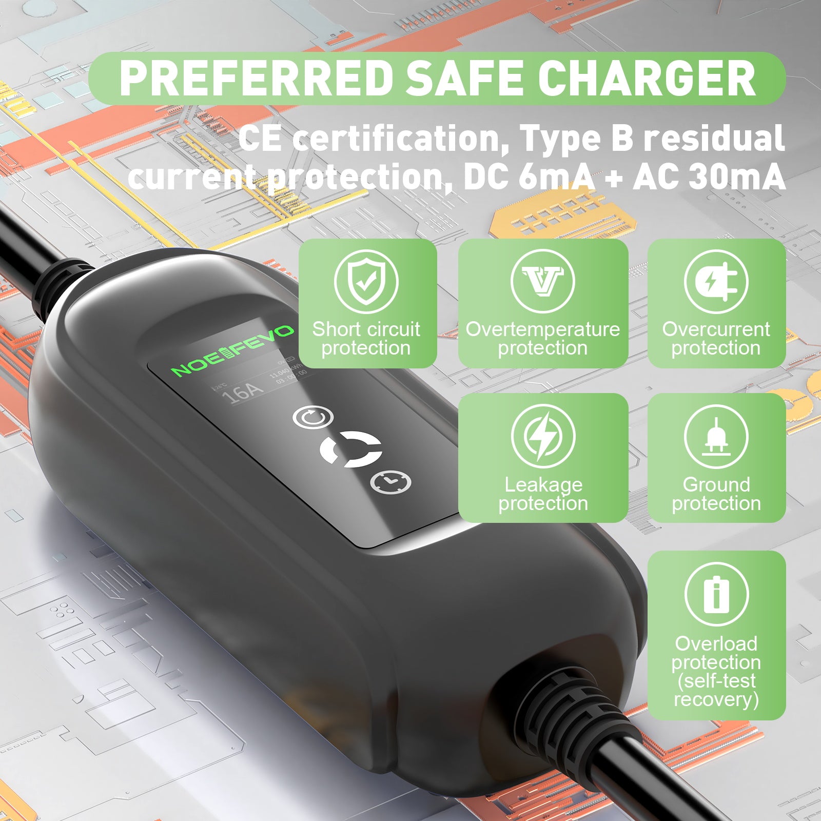 Typ 2 Mobile EV laddningskabel med Schuko-adapter, 11KW 16A 3 fas laddningsstation för elektriska fordon