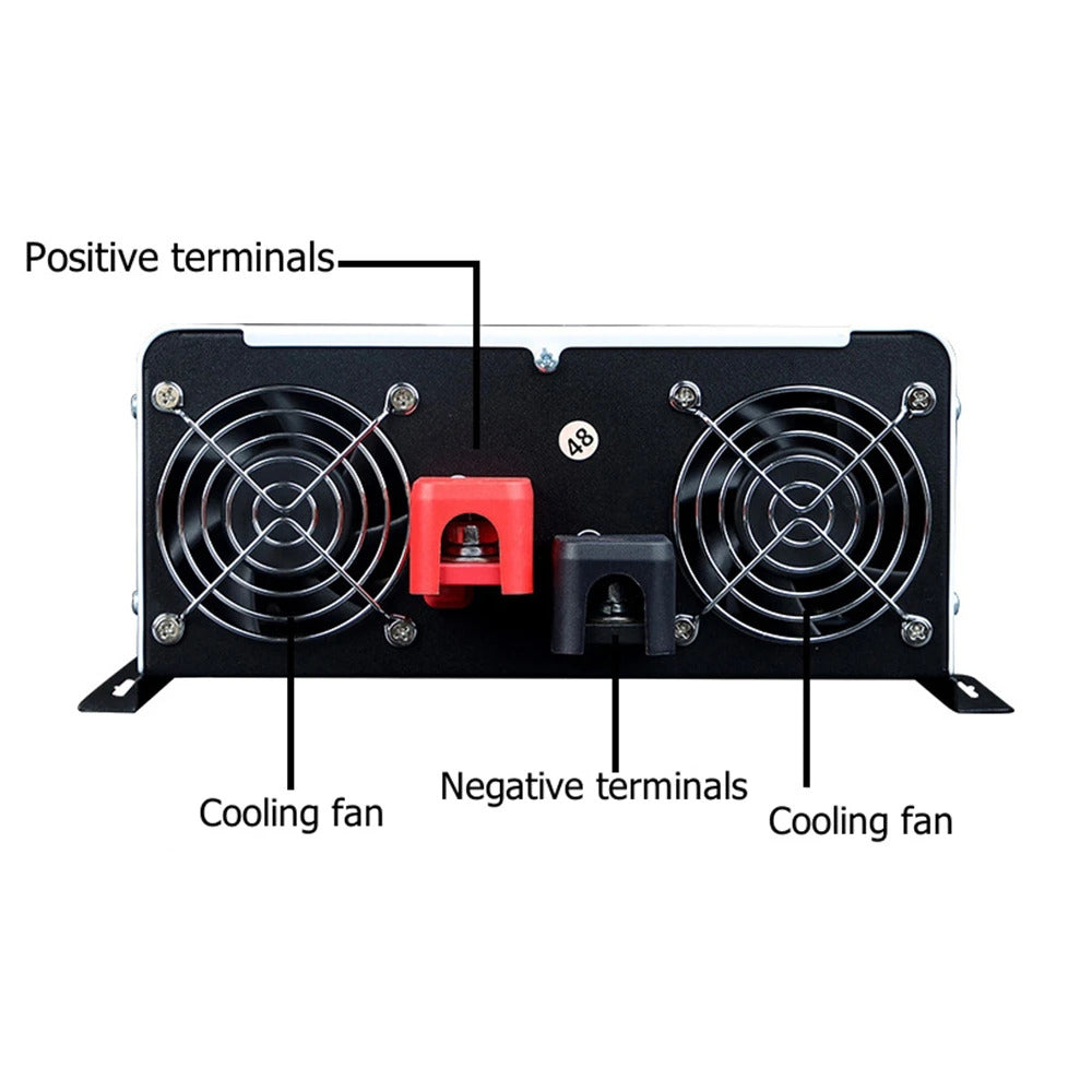 2500W til 6000 W ren sinusomformer, omformer 48V til 230V ren sinus med fjernstyret dobbeltstikdåsekonverter