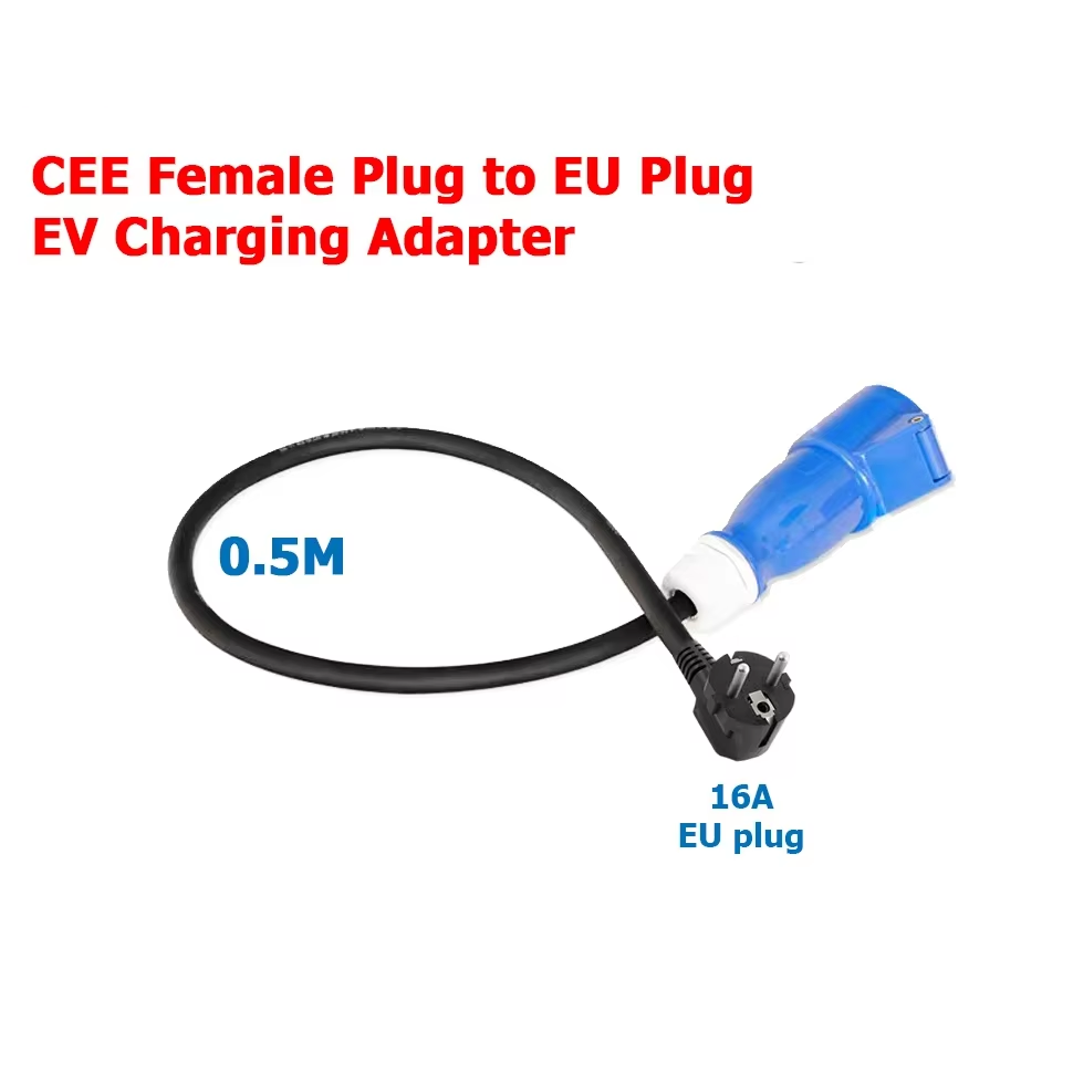 Adaptador de carga EV, de enchufe industrial CEE 32A azul a enchufe Schuko para electrodomésticos, para cargadores EV de 7kW 32A.