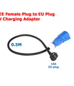 Adaptador de carga EV, de enchufe industrial CEE 32A azul a enchufe Schuko para electrodomésticos, para cargadores EV de 7kW 32A.