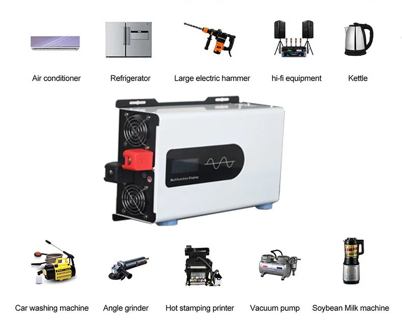 Inverter 72V til 230V, 6000W til 12000W DC-AC inverter med EU-stik til biler, lastbiler, camping og husholdningsapparater.