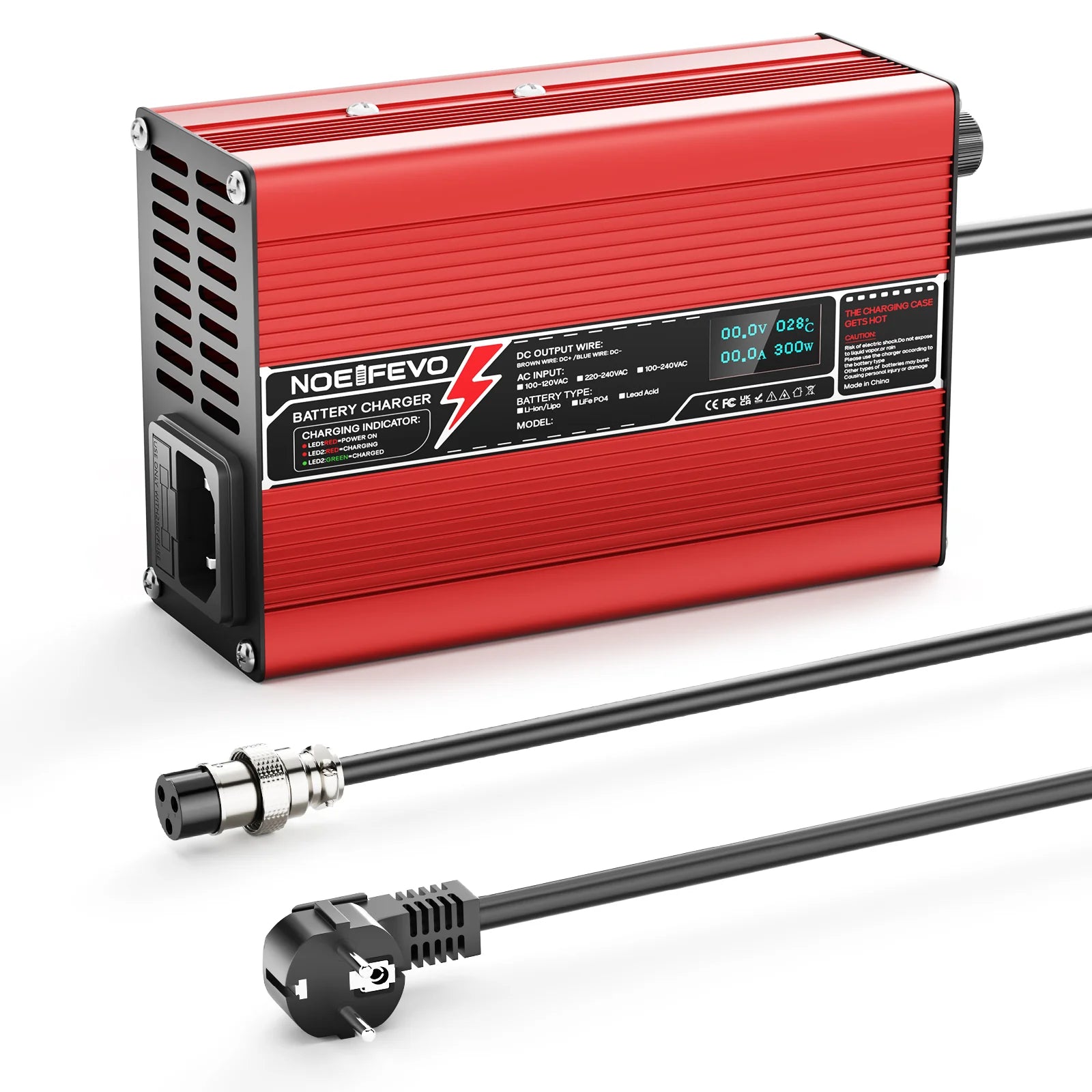 NOEIFEVO 37V 6A 10S lithiumbatterilader, udgangsspænding 42V, LED-display, til e-bike, scooter, båd og bil