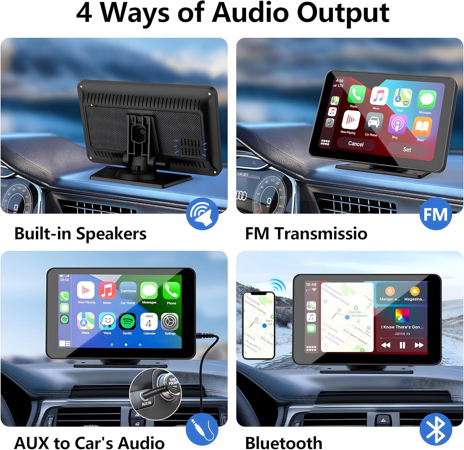 CarPlay senza fili per veicoli, stereo portatile per auto con touchscreen HD da 7", Apple CarPlay, Android Auto, telecamera posteriore, ricevitore audio per auto con controllo vocale, Mirror Link, Bluetooth, navigazione GPS