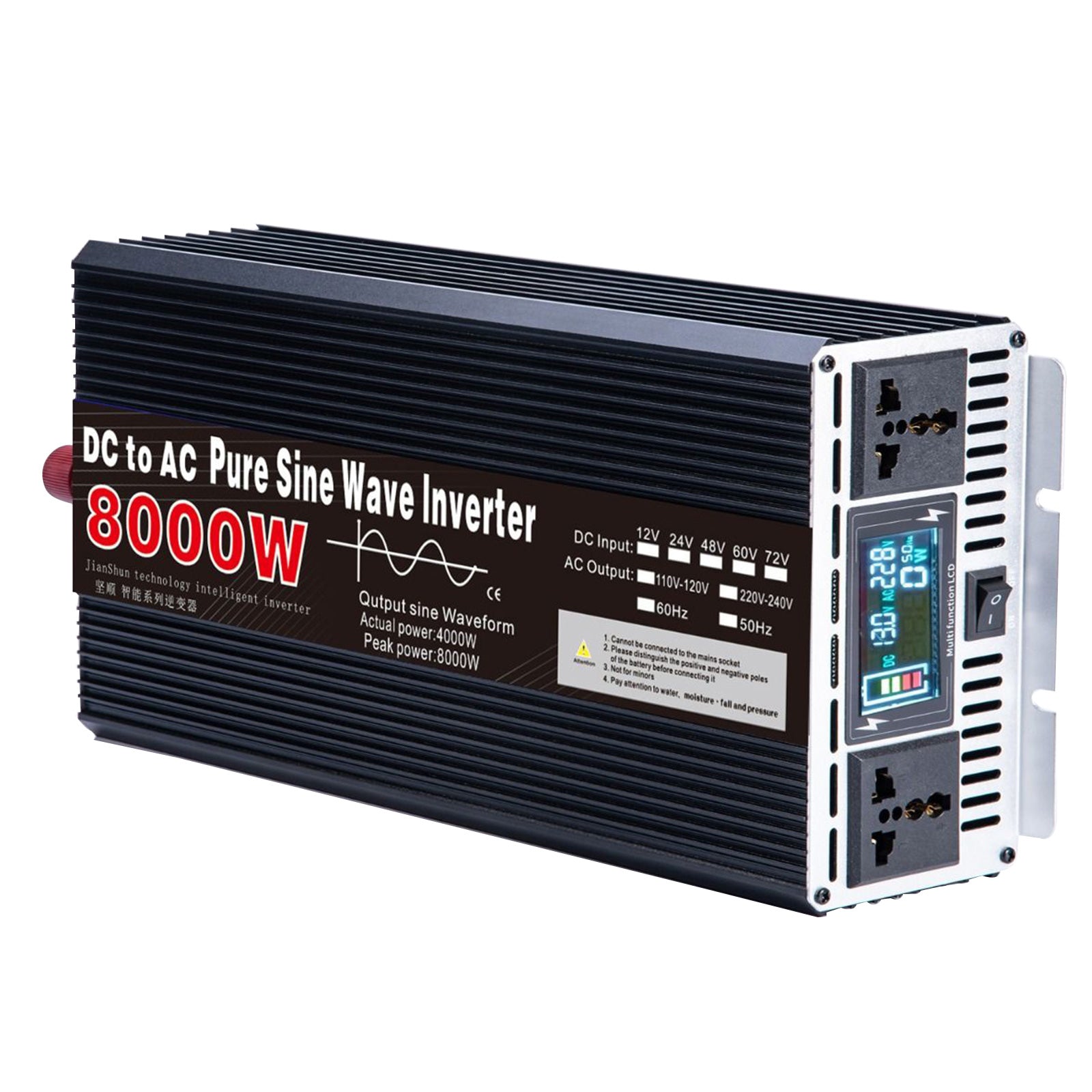 Bærbar 3000W 4000W 5000W 6000W 8000W Pure Sine Wave Inverter DC 24V til AC 110V 220V Spændingsomformer Bil Solar Inverter