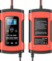 12V 6A Bil-Motorcykel Batteriladdare, Intelligent Multifunktionell Batteriladdare med Temperaturdetektion för Blysyra AGM Gel Djupcykelbatterier