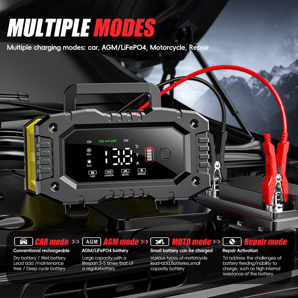 NOEIFEVO 10A Bilbatteriladdare, 12V 24V LiFePO4 Laddare, Batteriladdare, Fordonsladdare, intelligent batteriladdare med temperaturkompensation för personbilar, lastbilar, motorcyklar, gräsklippare.