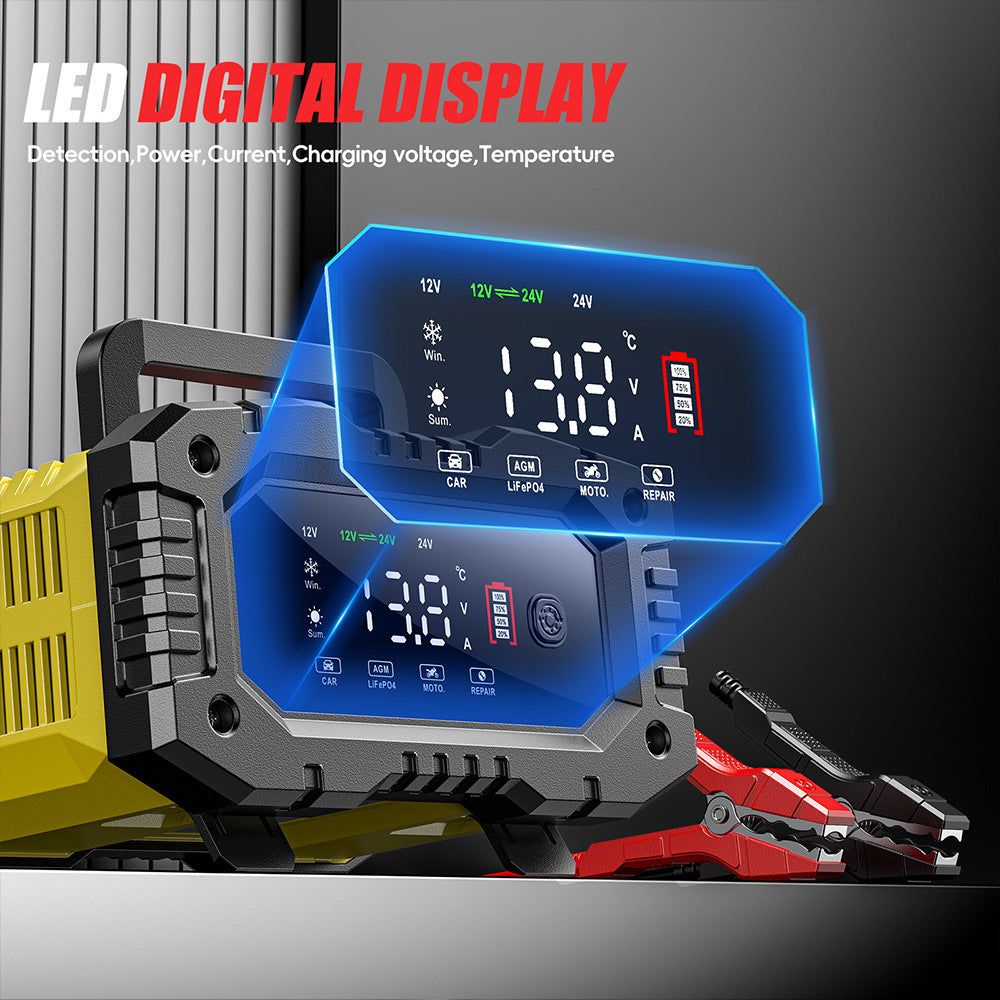 NOEIFEVO 10A Autobatterie Ladegerät, 12V 24V LiFePO4 Ladegerät, Batterie Ladegerät, KFZ Ladegerät, intelligenter Batterieladegerät mit Temperaturausgleich für PKW LKW Motorrad Rasenmäher