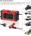 NOEIFEVO 6A Ładowarka do akumulatorów samochodowych, 12V Inteligentna, w pełni automatyczna ładowarka do akumulatorów samochodowych z kompensacją temperatury do samochodów, ciężarówek, motocykli, kosiarek, łodzi i akumulatorów morskich.