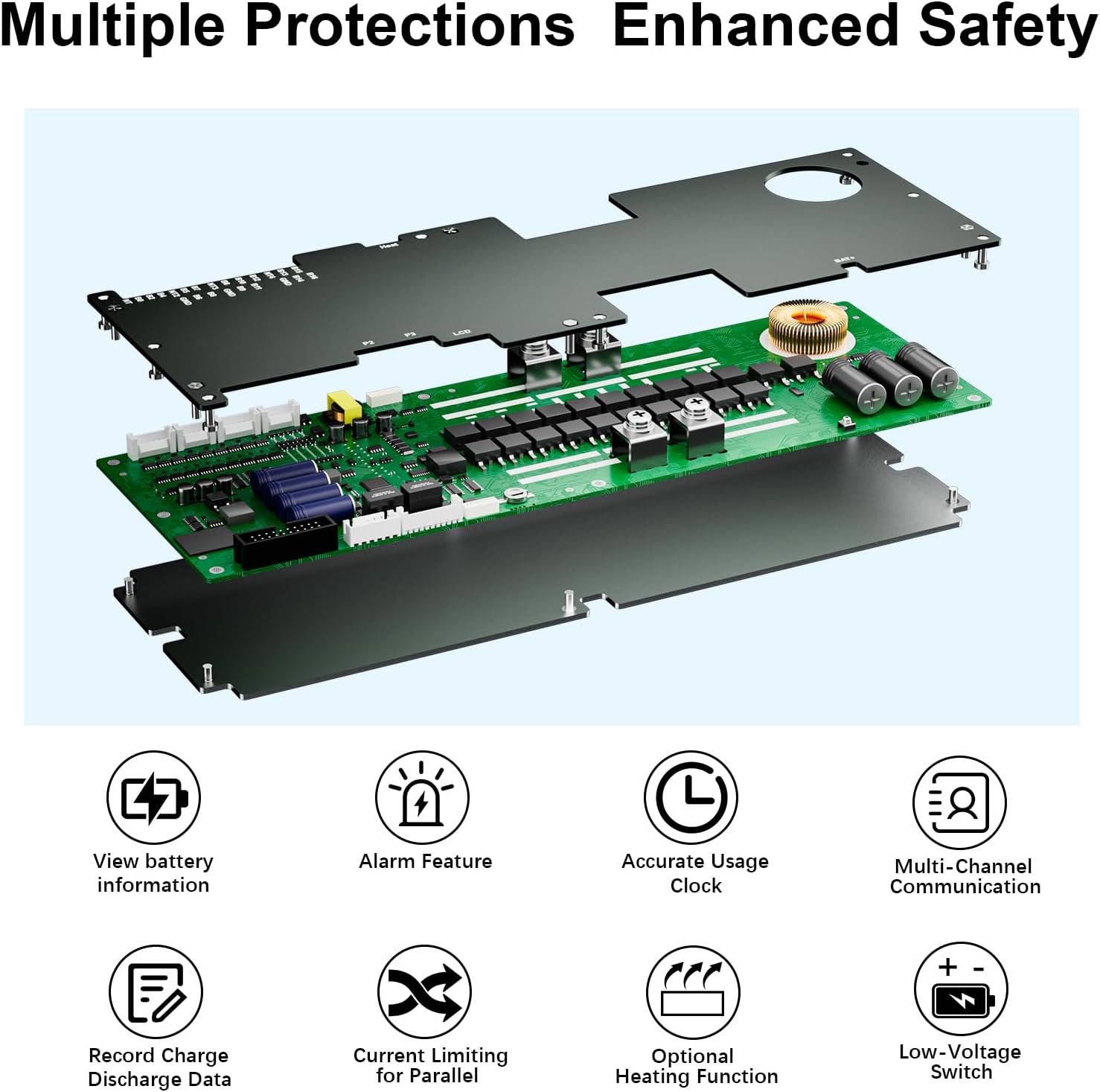 BMS 8S–16S 24V–48V 200A Domácí bateriový systém s aktivním vyvažováním 2A, vestavěným Bluetooth a komunikací RS485/CAN pro solární systémy