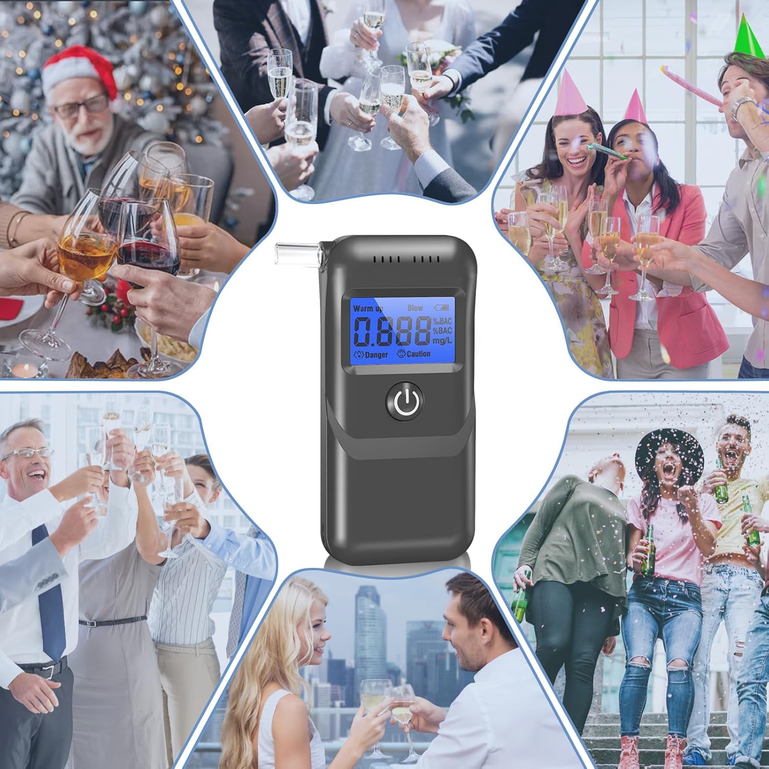 NOEIFEVO Alcoholímetro, Alcoholímetro Profesional con Pantalla LCD Azul Digital, Alcoholímetro de Alta Precisión para Uso Personal y Profesional en Casa.