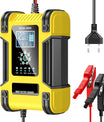 Ładowarka do akumulatorów samochodowych, 12V 12A / 24V 6A akumulator kwasowo-ołowiowy AGM LiFePO4, ładowarka pojazdowa, 7-stopniowa inteligentna ładowarka z wyświetlaczem LED do samochodów, ciężarówek, motocykli, kosiarek do trawy