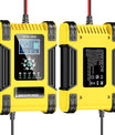 Ładowarka do akumulatorów samochodowych, 12V 12A / 24V 6A akumulator kwasowo-ołowiowy AGM LiFePO4, ładowarka pojazdowa, 7-stopniowa inteligentna ładowarka z wyświetlaczem LED do samochodów, ciężarówek, motocykli, kosiarek do trawy