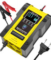 12V 6A / 24V 3A Auto- og motorcykelbatterioplader, intelligent multifunktions reparationsoplader med temperaturregistrering til blysyre-, AGM-, gel-, dybcyklus-, lithium- og LiFePO4-batterier.