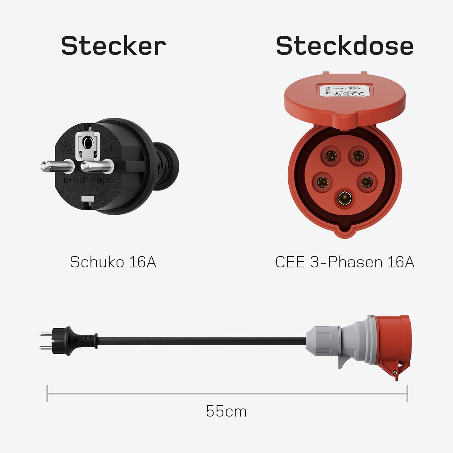 NOEIFEVO Zestaw adapterów do ładowarki EV dla mobilnej stacji ładowania 11KW / Ładowarki EV / Stacji ładowania do CEE czerwony 32A / CEE niebieski 16A / Gniazdka domowego 230V.