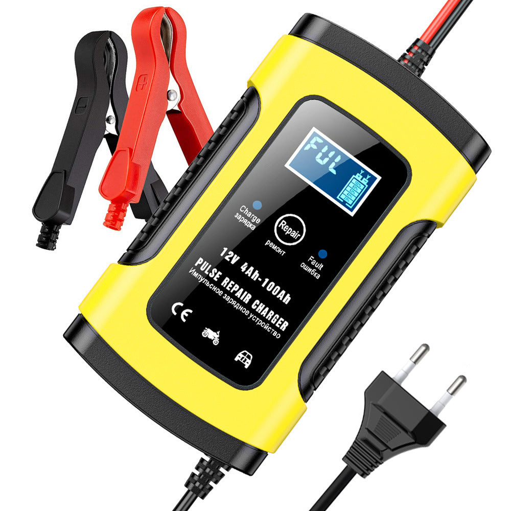 12V 6A Bil-Motorcykel Batteriladdare, Intelligent Multifunktionell Batteriladdare med Temperaturdetektion för Blysyra AGM Gel Djupcykelbatterier