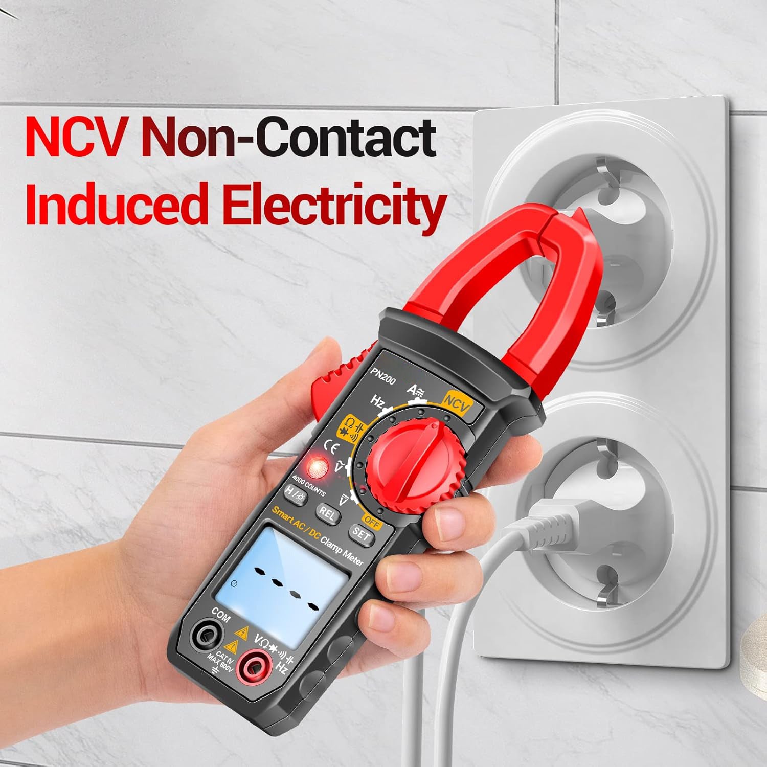 Stroomtang-multimeter, 4000 counts TRMS met automatische bereikselectie, meet AC/DC-stroom, spanning, weerstand, capaciteit, continuïteit en heeft contactloze spanningsdetectie