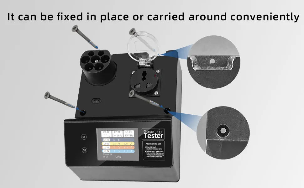 Type-2 EV-laadstation tester met LED-display – 32A kortstondige belasting, S1/S2 voertuigsignaal-simulatie, IP54, voor EU-standaard laadpunten