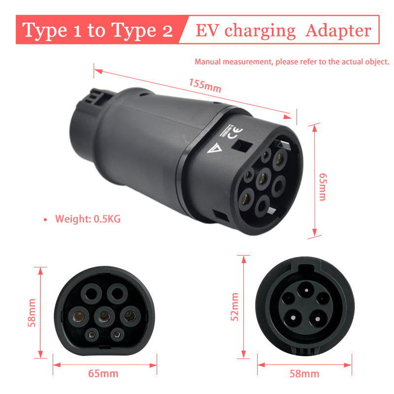 Type 1 naar Type 2 EV-opladeradapter, omvormer voor Type 1 EV-oplader om Type 2 auto op te laden. 