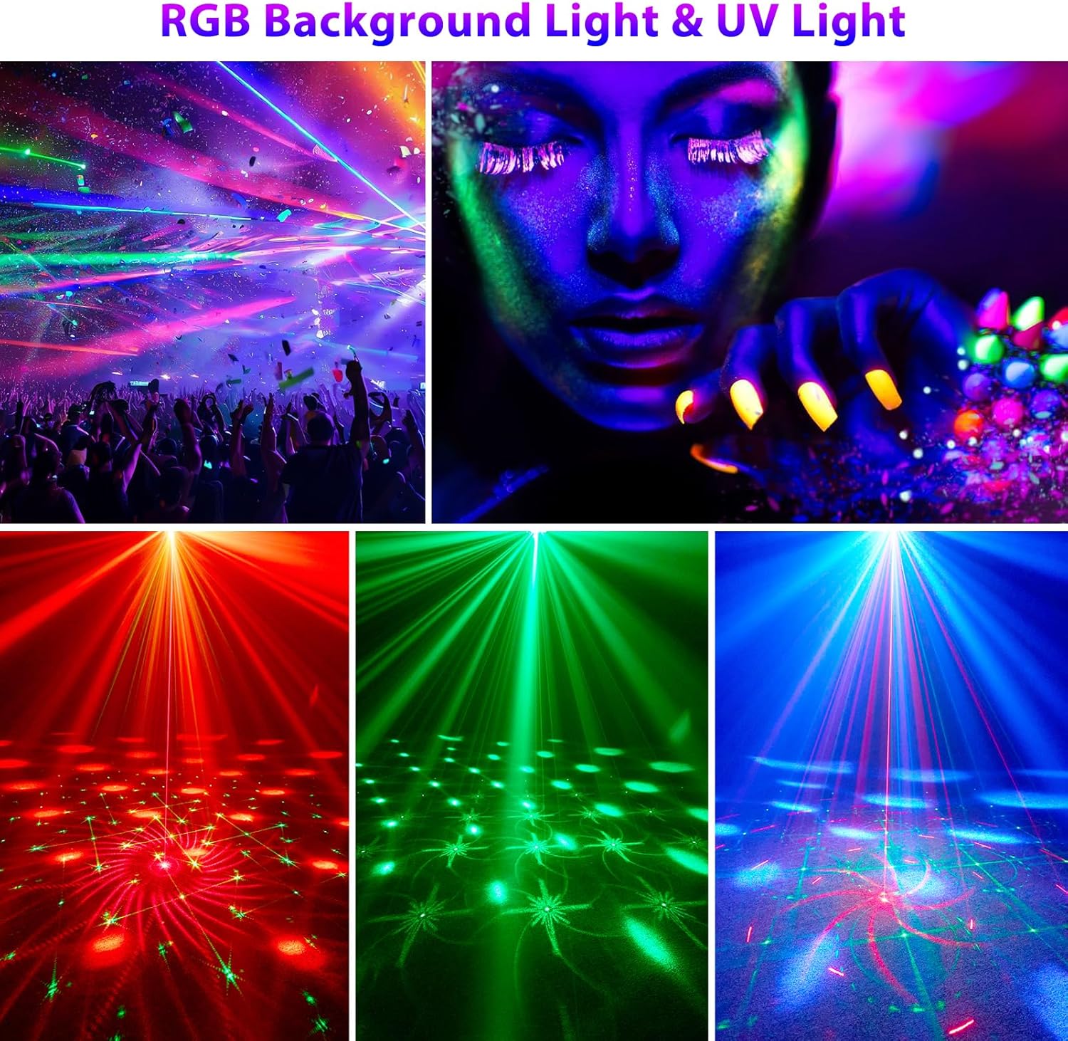 4-in-1-discobal – feestlicht met 64 patronen, op muziek reagerende discolamp met afstandsbediening, RGB-uv-stroboscoop voor thuis, bar, club, buiten en verjaardagsfeesten