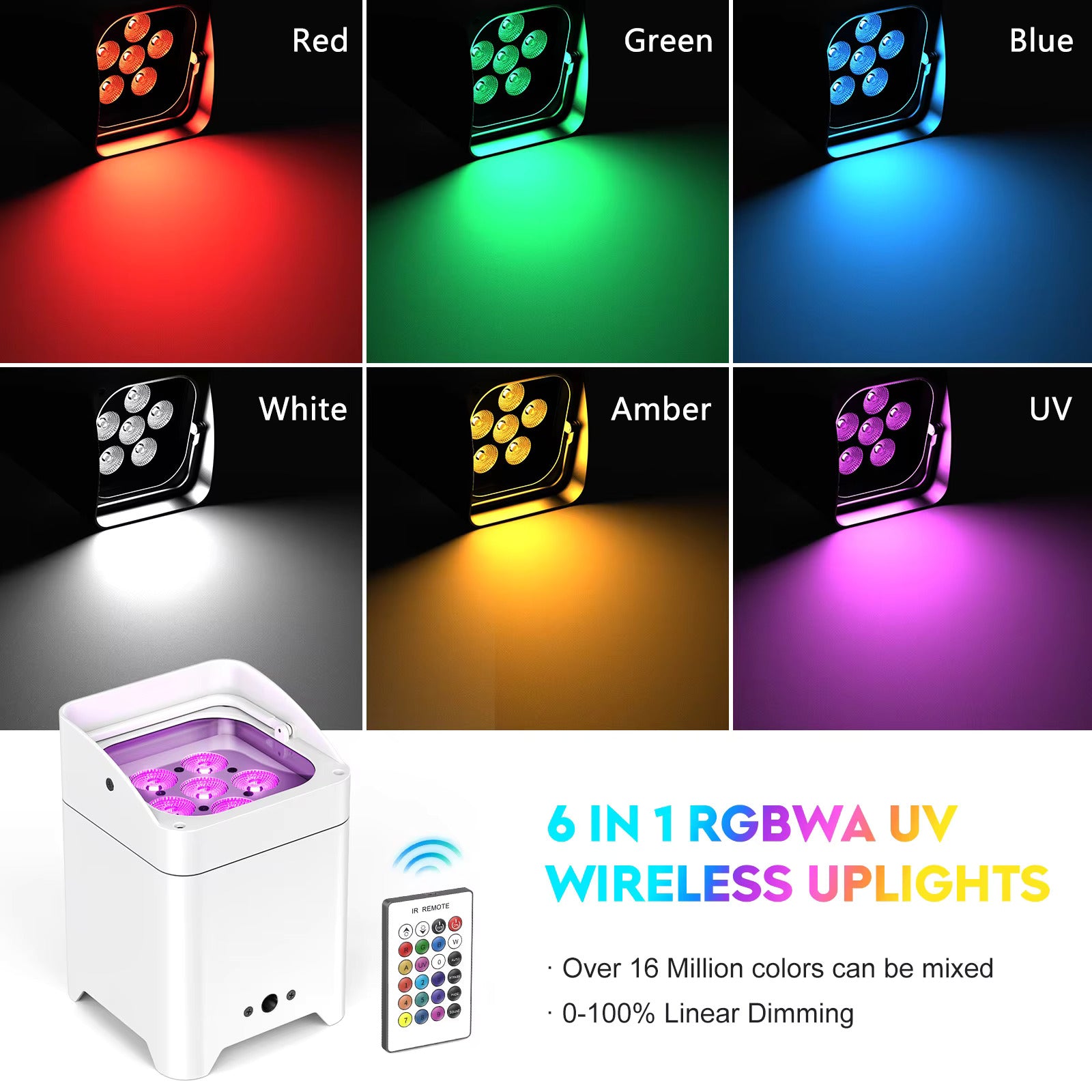 4 Stück RGBWA+UV LED Par Scheinwerfer Partybeleuchtung mit Tasche 6x18W DMX Bühnenbeleuchtung Wiederaufladbar Eingebauter Akku Kabellose Par Leuchte Farblicht