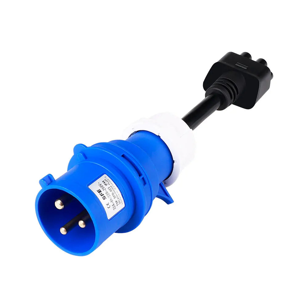 Adapter zasilania niebieski jednofazowy CEE32A, kompatybilny z Tesla Model X, S, Y oraz ładowarką EV drugiej generacji.