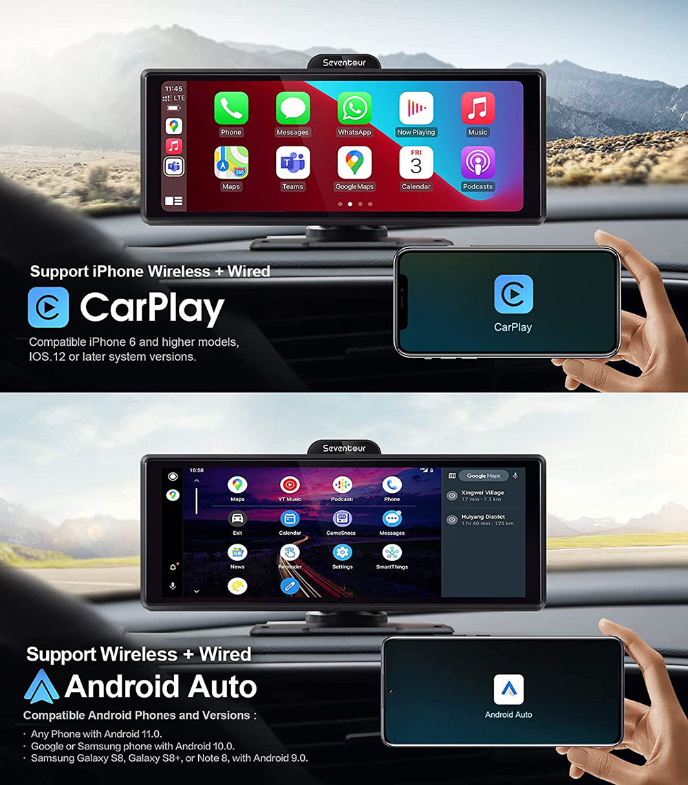 NOEIFEVO C200 10,26 palcový CarPlay displej, prenosné autorádio kompatibilné s Apple CarPlay a Android Auto, IPS dotykový displej, 4K kamera do auta, 1080P cúvacia kamera, Siri, GPS navigácia, Bluetooth, MirrorLink, FM