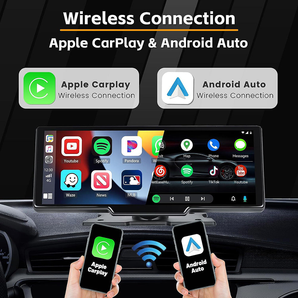 NOEIFEVO C200 Pantalla CarPlay de 10,26 pulgadas, Radio portátil compatible con Apple CarPlay y Android Auto, Pantalla táctil IPS, Cámara Dash 4K, Cámara de reversa 1080P, Siri, Navegación GPS, Bluetooth, MirrorLink, FM