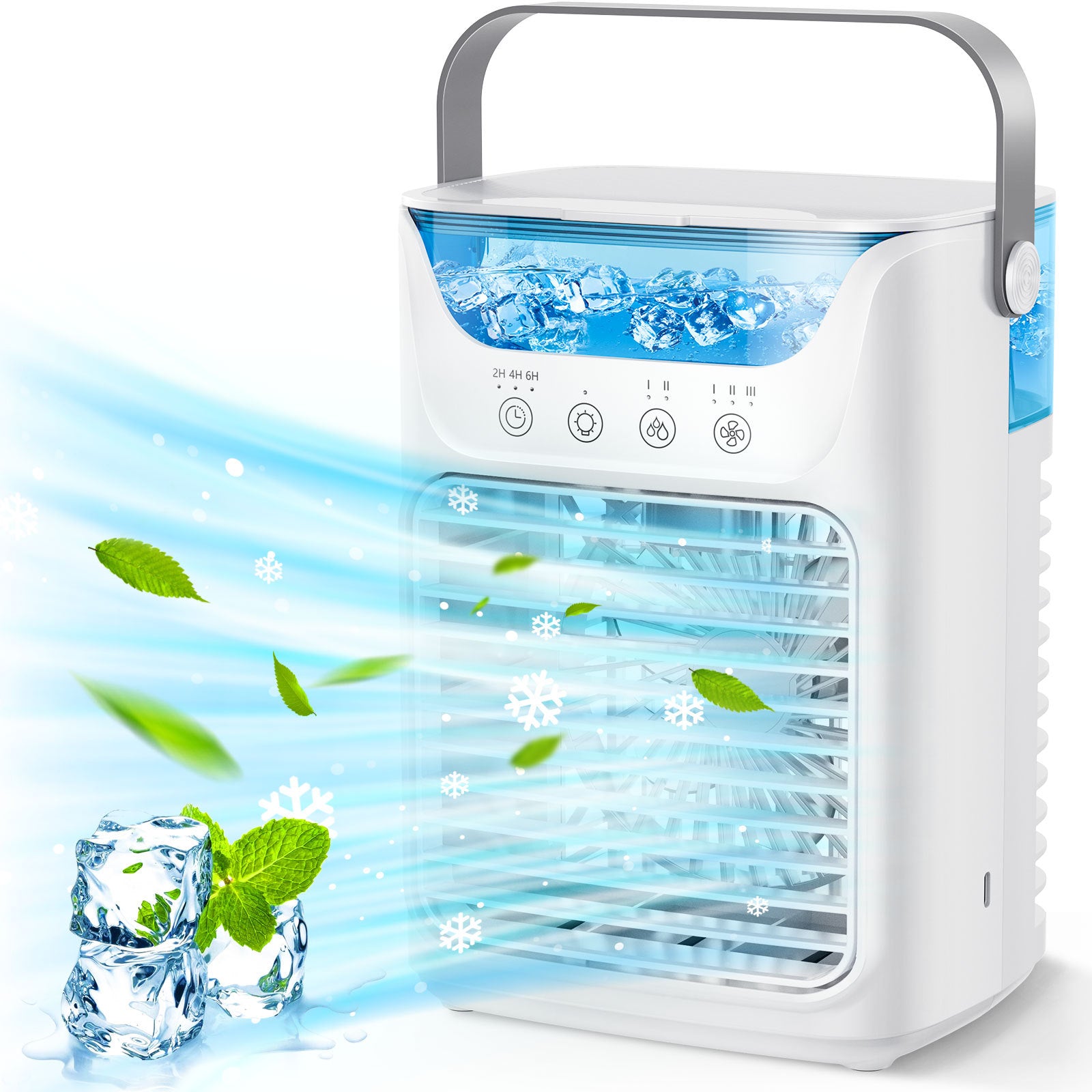 Mobilna klimatyzacja, mini klimatyzator 700 ml, przenośna klimatyzacja 4 w 1 z USB, z timerem 2/4/6 godzin, 3 prędkości i 2 tryby mgły, 7 kolorów, mini chłodnica powietrza do domu, biura
