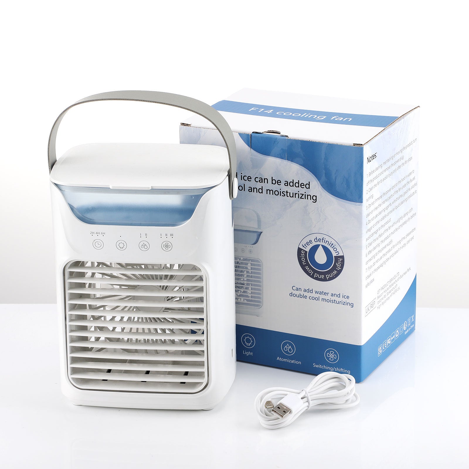 Mobilna klimatyzacja, mini klimatyzator 700 ml, przenośna klimatyzacja 4 w 1 z USB, z timerem 2/4/6 godzin, 3 prędkości i 2 tryby mgły, 7 kolorów, mini chłodnica powietrza do domu, biura