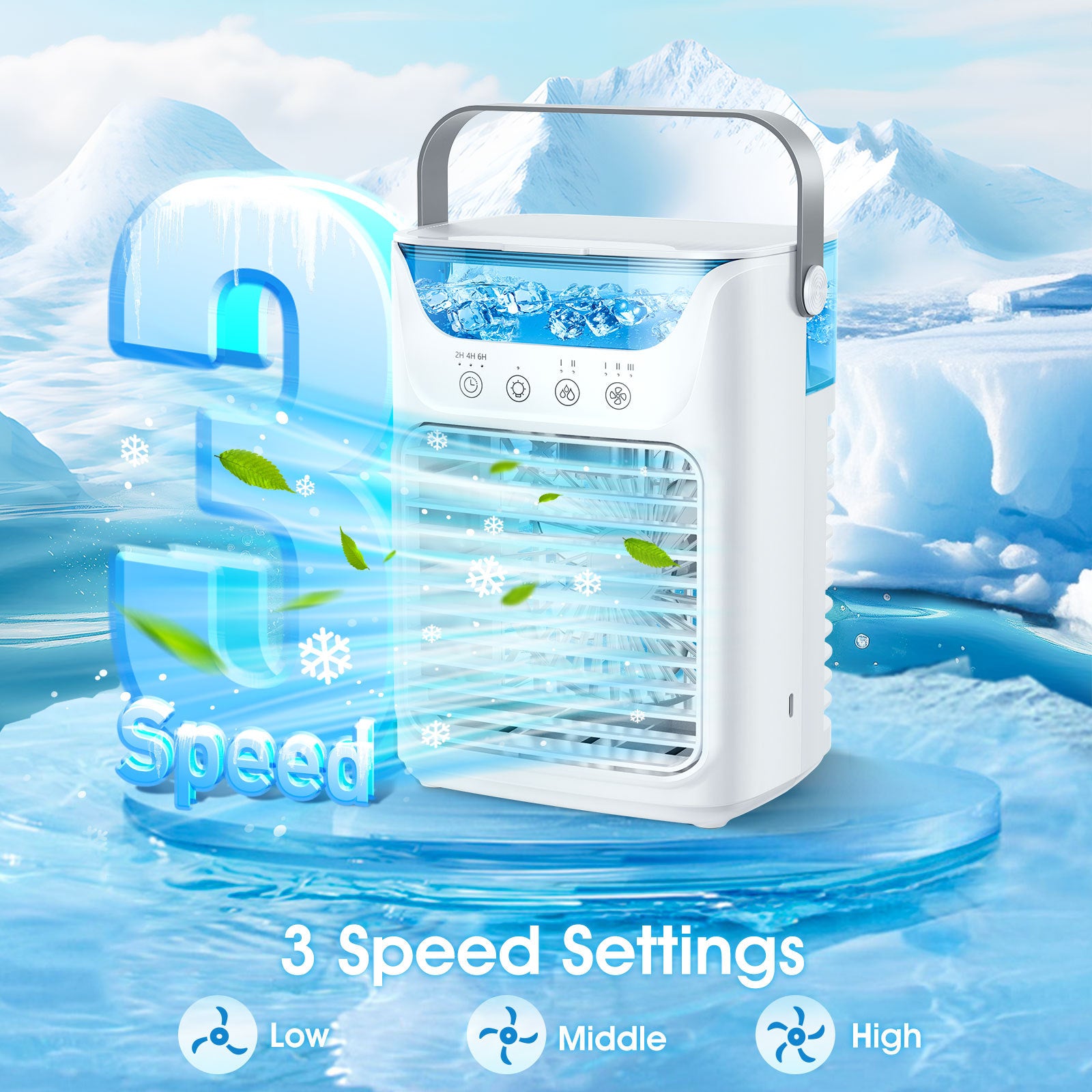 Mobilna klimatyzacja, mini klimatyzator 700 ml, przenośna klimatyzacja 4 w 1 z USB, z timerem 2/4/6 godzin, 3 prędkości i 2 tryby mgły, 7 kolorów, mini chłodnica powietrza do domu, biura