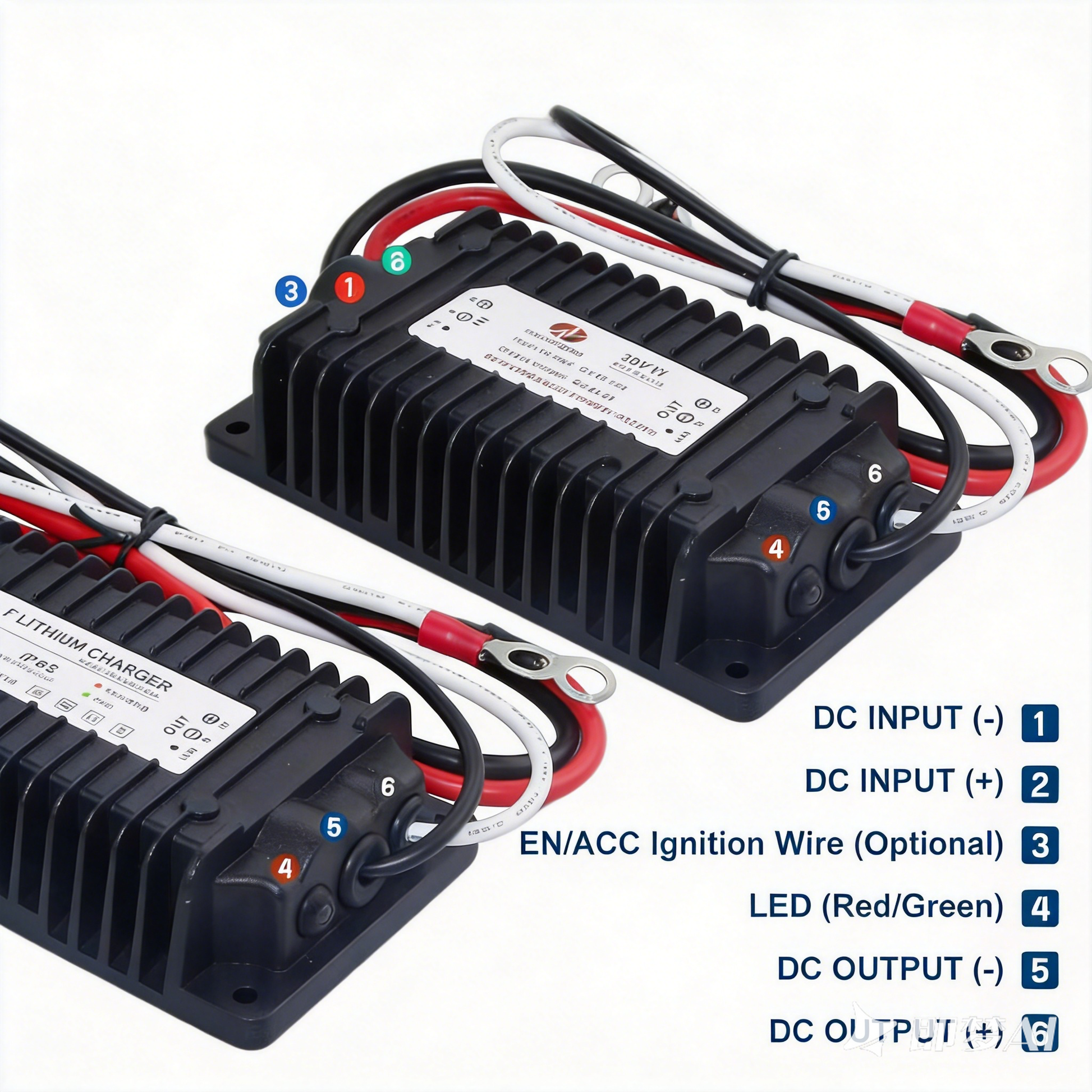 NOEIFEVO Wasserdichtes DC 10-36V bis 14.6V 29.2V 43.8V LiFePO4 Lithium-Batterieladegerät für Wohnmobile, Boote, Autos und Dual-Batterie-Energiespeichersysteme
