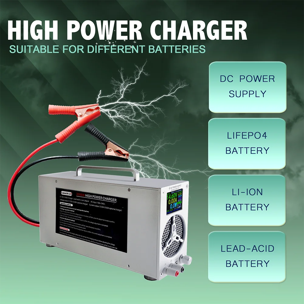 NOEIFEVO 0-120V 1-25A Universallader, jævnstrømslader, lader til lithium-LiFePO4-batterier, lader til blybatterier, egnet til alle batterier med en ladningsspænding på op til 120 V